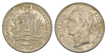 Венесуэла 2 боливара 1989 Симон Боливар Y 43a сталь плакированная никелем 4583-242