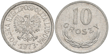 ПОЛЬША 10 ГРОШЕЙ 1973 MW KM АА47 алюминий XF 4528-1232