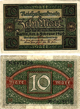Германия 10 марок 1920 Pick 67a бумага UNC (пресс) 7375-42-2-1