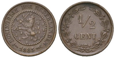 Нидерланды 1/2 цента 1885 Виллем III (1849-1890) KM 109 бронза 4174-633