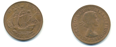 Великобритания 1/2 пенни 1966 Елизавета II (1952-2022) KM 896, Spink 4158 бронза 59-1324