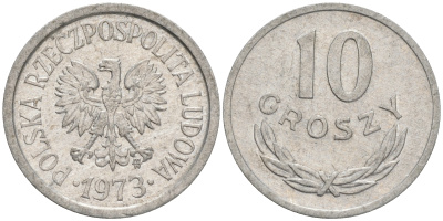 ПОЛЬША 10 ГРОШЕЙ 1973 MW KM АА47 алюминий XF 4528-1232
