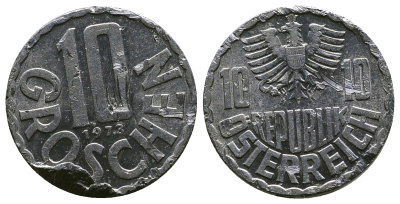 АВСТРИЯ 10 ГРОШЕЙ 1973 KM 2878 алюминий 4384-1133