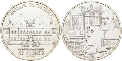 Австрия 10 евро 2004 Замок Хельбрунн, Маркус Ситтикус KM 3111 серебро UNC 1522-1045