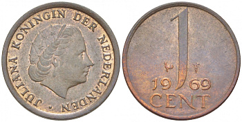 НИДЕРЛАНДЫ 1 ЦЕНТ 1969 ЮЛИАНА KM 180 бронза 3457-1032
