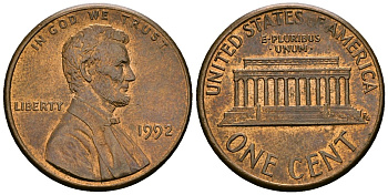 США 1 цент 1992 KM 201b цинк плакированный медью 4136-969