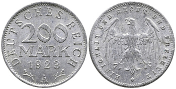 ГЕРМАНИЯ 200 МАРОК 1923 А KM 35, J. 304 алюминий 24-831