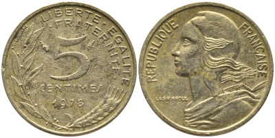 ФРАНЦИЯ 5 САНТИМОВ 1978 ТИП MARIANNE KM 933 медь алюминий никель 99-1117