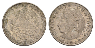 Мексика 50 сентаво 1979 Куаутемок, последний правитель империи ацтеков KM 452 медно-никель 4656-1214