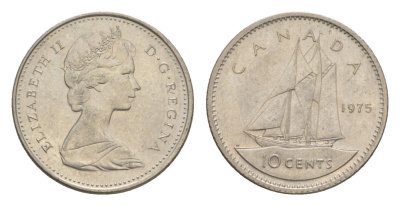 Канада 10 центов 1975 Елизавета II (1952-2022), парусник KM 77 никель 4639-633