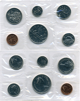 Канада набор из 6 монет 1981 в целлофановой запайке, с сертификатом UNC 7-7-7