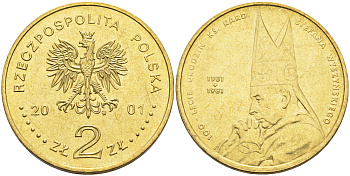 Польша 2 злотых 2001 MW, 100 лет со дня рождения Стефана Вышинского (1901-1981) KM 418, Parchimowicz 834 нордик UNC 4589-942