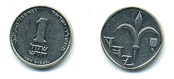 Израиль 1 новый шекель 1996 JE 5756, лилия KM 160а сталь плакированная никелем 4387-1111