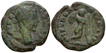 Римская Империя, Провинция Нижняя Мезия, Никополь-на-Истре AE 184 - 190 Коммод, бюст императора / Эрос (или Танатос ?) Moushmov 887 бронза 1100-8-34
