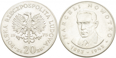 Польша 20 злотых 1975 Марцелий Новотко, монетный двор Кремница KM 69, Parchimowicz 246b медно-никель 4403-846