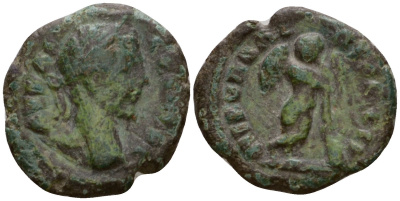 Римская Империя, Провинция Нижняя Мезия, Никополь-на-Истре AE 184 - 190 Коммод, бюст императора / Эрос (или Танатос ?) Moushmov 887 бронза 1100-8-34