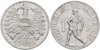 АВСТРИЯ 1 ШИЛЛИНГ 1952 КМ 2871 алюминий 4572-633