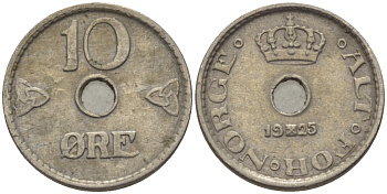 НОРВЕГИЯ 10 ЭРЕ 1925 KM 383 медно-никель 100-116