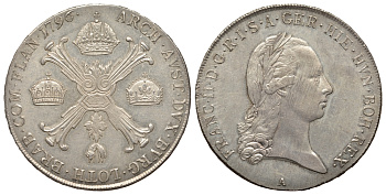 Австрийские Нидерланды 1 кроненталер 1796 A Франциск II KM 62.1, Dav. 1180 серебро 00-811-57