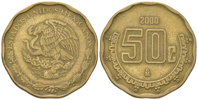 Мексика 50 сентаво 2000 M KM 549 алюминиевая бронза 4591-116
