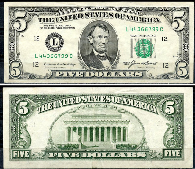 США 5 долларов 1985 L - Сан-Франциско, Калифорния Pick 475 бумага аUNC 6294-25-1-1