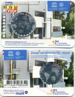 Нидерланды 5 евро 2013 Дом Шрёдера, в оригинальном блистере KM 336 медь плакированная серебром BU 4-5-2-39