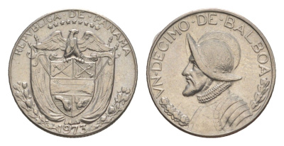 Панама 1/10 бальбоа (10 сентесимо) 1973 KM 10 медь плакированная медно-никелем UNC 4644-147