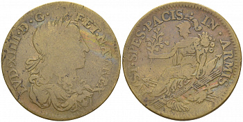 ФРАНЦИЯ ЖЕТОН ПЛАТЕЖНЫЙ ЛЮДОВИК XIV сплав латуни 186-354