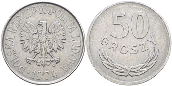 ПОЛЬША 50 ГРОШЕЙ 1974 MW KM 48.1, Parchimowicz 210i алюминий 216-911