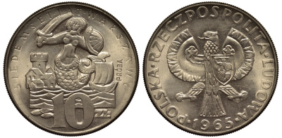 Польша 10 злотых 1965 MW, 700 лет Варшаве, проба, probe KM Pr 133 медно-никель  UNC  1530-932