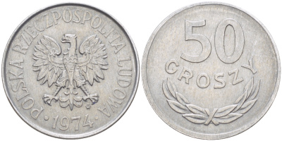 ПОЛЬША 50 ГРОШЕЙ 1974 MW KM 48.1, Parchimowicz 210i алюминий 216-911