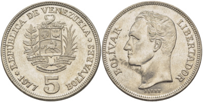 Венесуэла 5 боливаров 1977 Симон Боливар KM 53 никель 82-1036