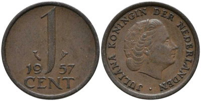 Нидерланды 1 цент 1957 Юлиана (1949-1980) KM 180 бронза 112-725