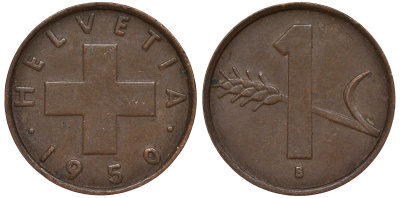 Швейцария 1 раппен 1950 в KM 46 бронза 4124-525