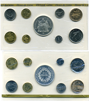Франция набор из 9 монет 1977 официальный набор, в запайке и коробке, с сертификатом, FDS SETS KM SS14 серебро UNC 1-4-2-10