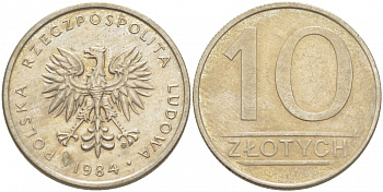 ПОЛЬША 10 ЗЛОТЫХ 1984 MW KM 152.1 медно-никель 4519-954