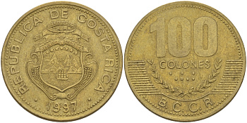 Коста-Рика 100 колон 1997 B.C.C.R. KM 230а латунь 82-233