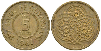 Гайана 5 центов 1981 KM 32 никель латунь 4124-551