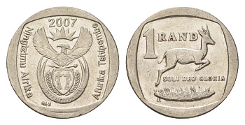 ЮАР 1 ранд 2007 KM 344 медь плакированная никелем 4627-455