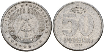 ГДР 50 пфеннигов 1958 A KM 12.1 алюминий 106-253