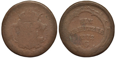 БУРГАУ, АВСТРИЯ 1 КРЕЙЦЕР 1772 G, МАРИЯ ТЕРЕЗА (1740-1780) KM 8 медь 4556-136