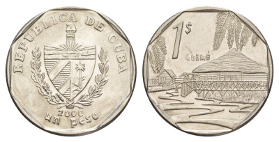 Куба 1 песо 2000 хижины Гуама KM 579 сталь плакированная никелем UNC 4648-1147