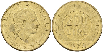 Италия 200 лир 1978 R, шестерня KM 105 алюминиевая бронза 86-1825