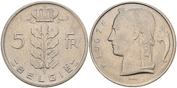 Бельгия 5 франков 1967 Belgie, Бодуэн I (1951-1993) KM 135.1 медно-никель    4187-312