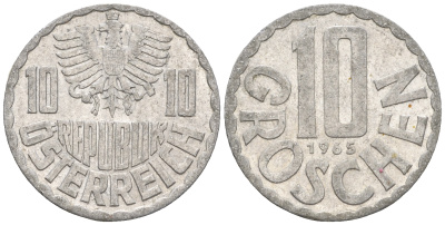 Австрия 10 грошей 1965 KM 2878 алюминий 60-854