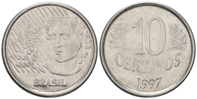 Бразилия 10 сентаво 1997 голова свободы KM 633 нержавеющая сталь 4641-336