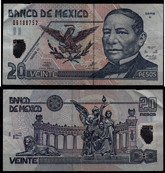 Мексика 20 песо 2002 Бенито Хуарес, хемицикл а Хуареса в Мехико Pick 116 c полимер 8604-1-2-1