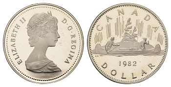 Канада 1 доллар 1982 Елизавета II (1952-2022), каноэ KM 120.1 никель PROOF 443-733