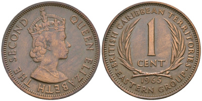 Британские Восточно-Карибские территории 1 цент 1965 Елизавета II (1952-2022) KM 2 бронза 81-313