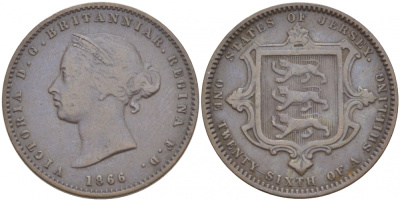Джерси 1/26 шиллинга 1866 Виктория (1837-1901) KM 4 бронза 4539-923